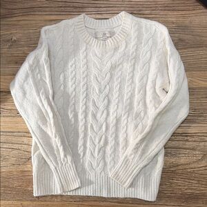 LOFT Women's Cream Cable Knit Crewneck Sweater